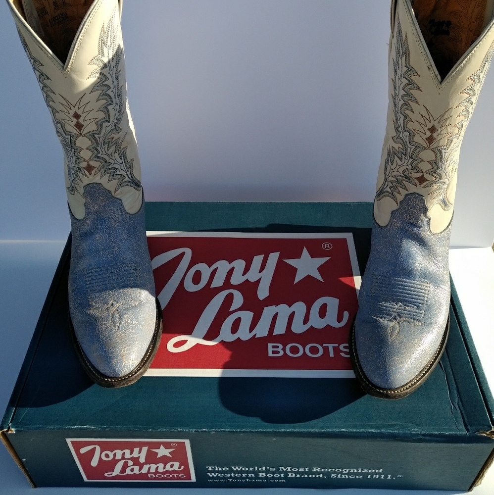 Tony Lama Women's Denim Krackle Boots 9 1/2B